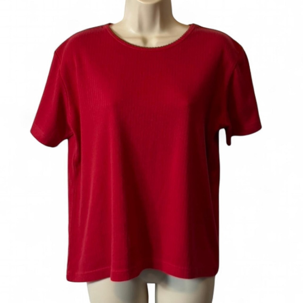 Vintage 90s Cabin Creek Red Ribbed Knit Short Sleeve Top, Women's Size S